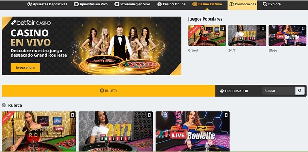 Betfair mejores casinos en vivo en Colombia