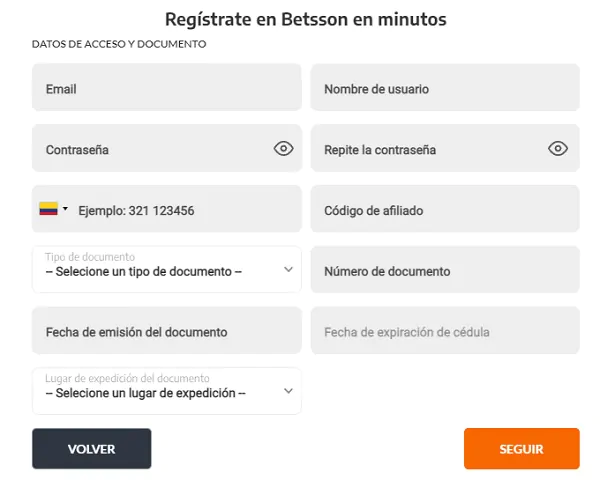 Registrarse en Betsson Colombia