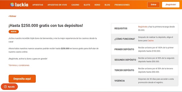 Bono de bienvenida de Luckia Casino Colombia