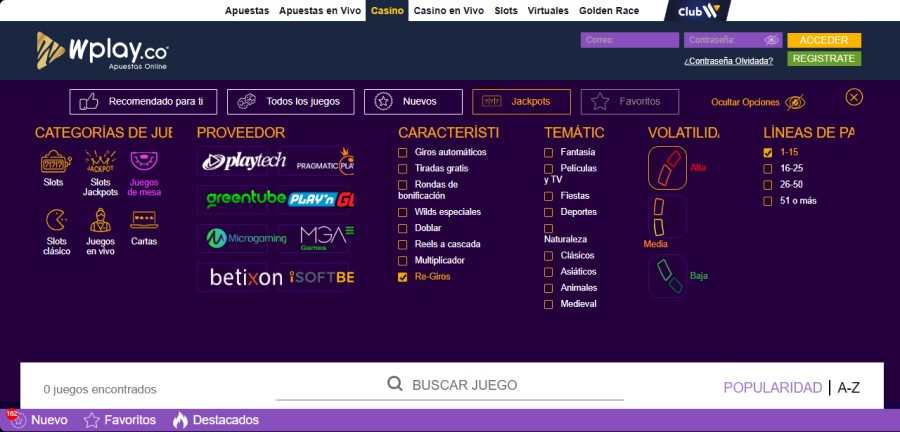 Proveedores de juegos en Wplay 